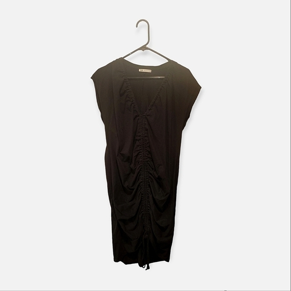 Zara Women's Black Ruched Gather Front Dress Small - Picture 2 of 6
